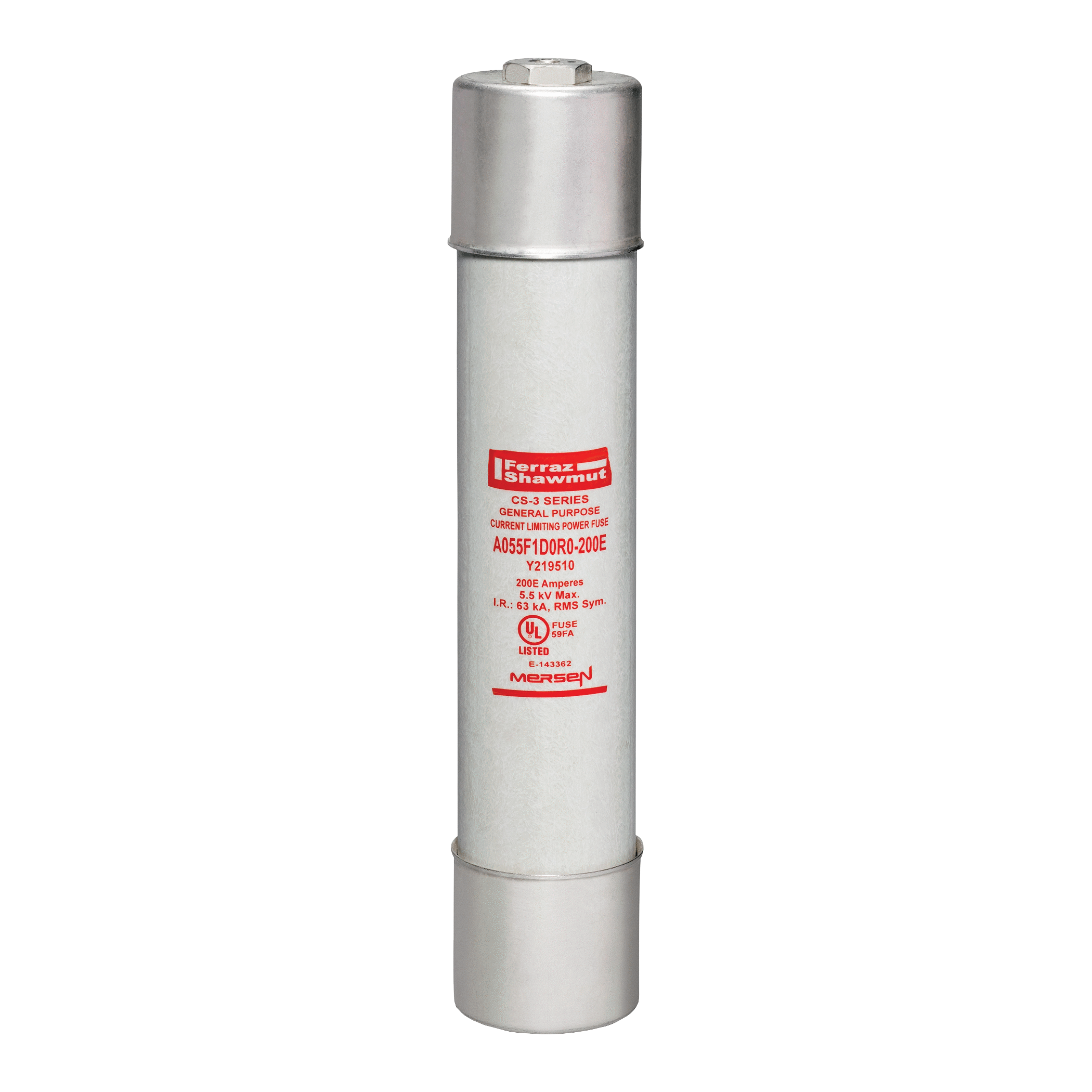 A055F1D0R0-200E - Medium Voltage Fuse 5500V 200A E-Rated Ferrule Mount Striker D0R0 Series